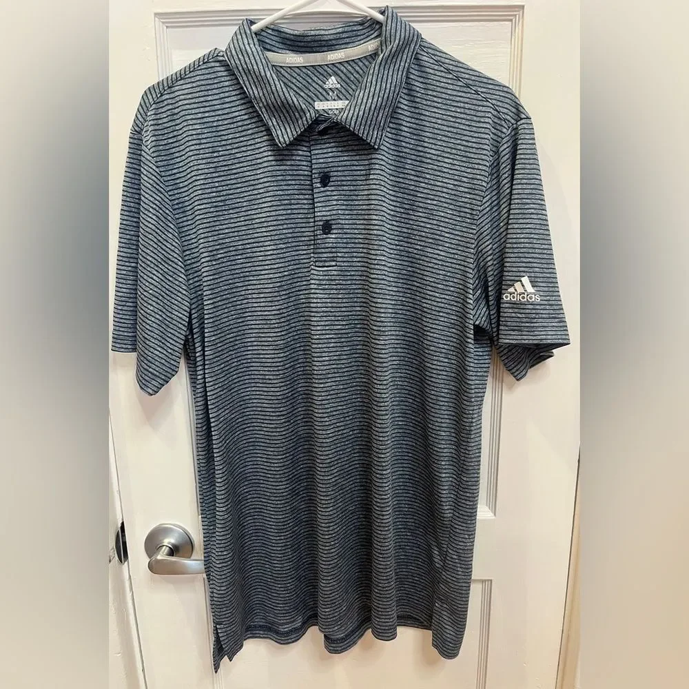 Adidas Golf Feeder Blue/gray Stripe Polo Shirt Size M Moisture-wicking